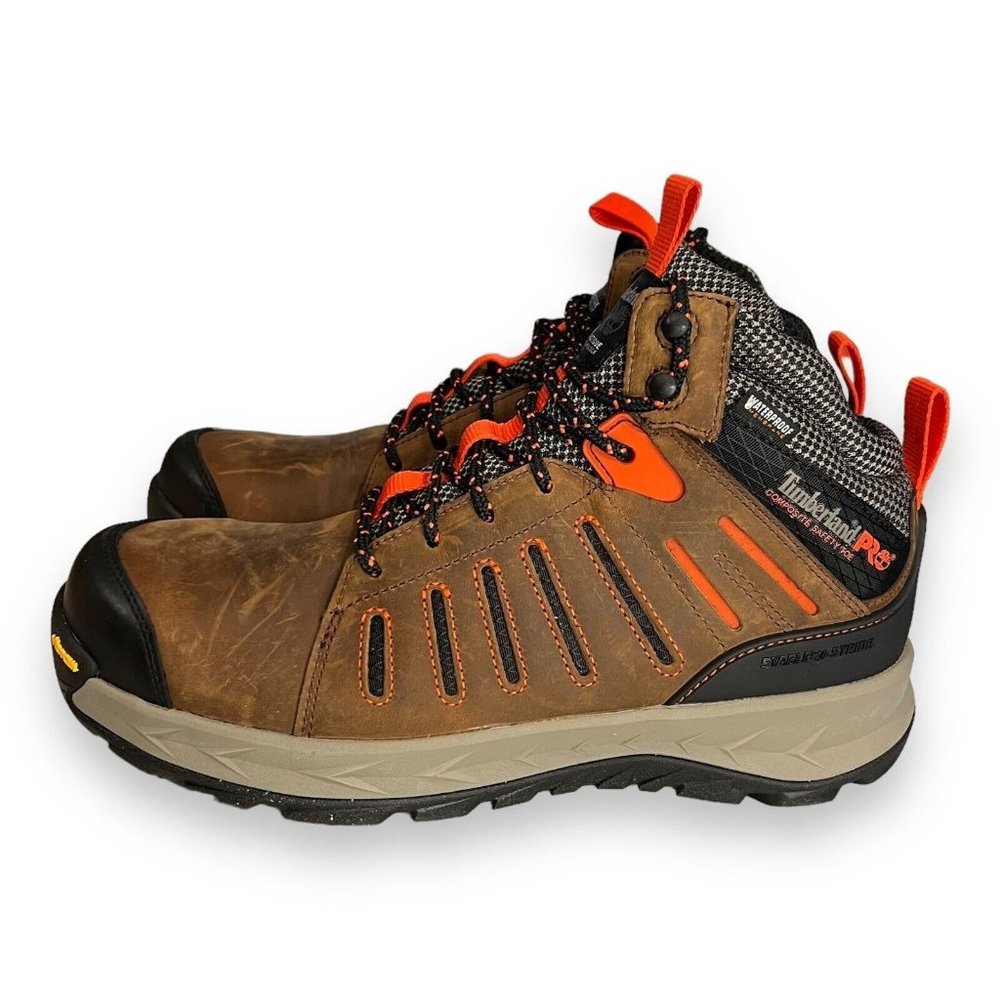 TIMBERLAND MEN'S PRO® WATERPROOF TRAILWIND SAFETY TOE Brown/Red TB0A2PKQ214